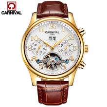 CARNIVAL Automatic Mechanical Watch Luxury Leather Luminous Waterproof Business Tourbillon Watch Men Watches Relogio Masculino 2024 - buy cheap