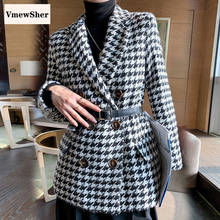 VmewSher-abrigo de lana con cinturón para mujer, chaqueta elegante con cuello esmoquin, cálida y delgada, para oficina, Invierno 2024 - compra barato