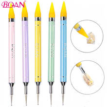 Bqan caneta ponta dupla de acrílico, ferramenta selecionadora para arte de unha, caneta esculpida para decoração de manicure, lápis de cera, miçangas de cristal 2024 - compre barato