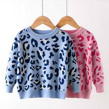 Осенне-зимний вязаный свитер для девочек и мальчиков, детская Модная трикотажная одежда принцессы с леопардовым принтом, вязаный пуловер, свитеры, топы, верхняя одежда 2024 - купить недорого