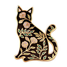 Bonito Pin Floral de gato, insignia artística de flores, regalo para amantes de gatitos 2024 - compra barato