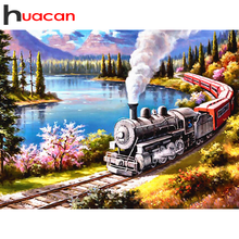 Huacan Full Drill Square&Round Diamond Painting train Landscape DIY Sale Embroidery Decoration For Home 2024 - buy cheap