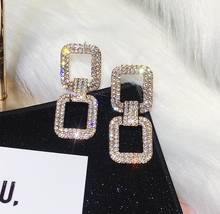 Геометрические серьги-капли с кристаллами золотого и серебряного цвета, квадратные блестящие Висячие серьги для женщин, бижутерия для свадебной вечеринки 2024 - купить недорого