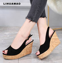 LIHUAMAO Suede Wedges platform peep toe ankle strap sandals comfortable casual beach sandals high heel pumps party wedding shoes 2024 - buy cheap
