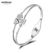 Jeemango numerais romanos geometria de aço inoxidável strass manguito pulseiras amantes jóias presente do dia dos namorados jb18058 2024 - compre barato