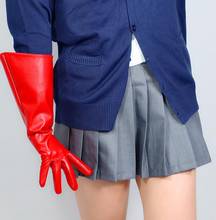 Женские модные перчатки из искусственной кожи с широкими рукавами, вечерние красные кожаные перчатки 38 см R2470 2024 - купить недорого