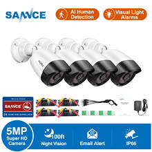 SANNCE-cámara de seguridad CCTV de 5MP, Kit de videovigilancia IR, visión nocturna, IA, detección humana, impermeable, IP66, 4 Uds. 2024 - compra barato