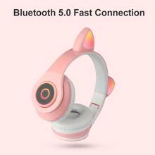 Headphones infantis sem fio com microfone., headset de gatinho com bluetooth e luz led, supra-auricular. 2024 - compre barato