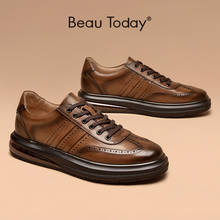 BeauToday-zapatos de cuero de vaca con punta redonda para hombre, zapatillas de plataforma estilo Brogue, transpirables, con cojín de aire, hechos a mano, 55516 2024 - compra barato