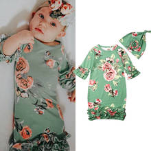 2Pcs Newborn Baby Girl Cotton Swaddle Wrap Blanket Long Sleeve Flowers Print Sleeping Bag +Hat 2024 - buy cheap
