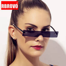 Rbrovo 2021 pequeno retângulo óculos de sol feminino retro sem aro óculos de designer de luxo feminino vintage gafas de mujer 2024 - compre barato