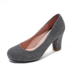Zapatos de tacón cuadrado medio para mujer, calzado de trabajo cómodo, 31-47 talla grande, para vestido, 222-5 2024 - compra barato