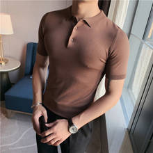 2021 new spring polo shirt men's short-sleeved solid color slim stretch knit bottoming shirt half-sleeved tide brand 2024 - buy cheap