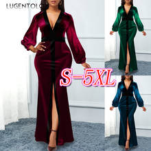 Lugentolo Women Party Dress Slim Bodycon Sexy Dresses V-neck Long Sleeve Spring Autumn Dinner Women's Maxi Dress 2024 - buy cheap