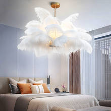 Luminária pendente de luxo, estilo nórdico, com pena de avestruz natural, lâmpada de suspensão para loft, quarto, sala de estar, restaurante, iluminação, decoração 2024 - compre barato