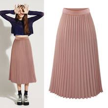 Falda plisada de cintura alta para mujer, falda elástica de longitud media, Color liso, Color negro y rosa, a la moda, primavera y otoño 2024 - compra barato