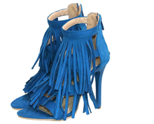 Sandalias sexys de gladiador para Mujer, Zapatos de cuero de gamuza con borlas y Punta abierta, con flecos y cordones, con correa en el tobillo 2024 - compra barato