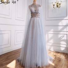 Serene Hill Light Grey Luxury A-Line Evening Dress 2021 Diamond Beading With Cape Sleeves Women Formal Party Wear Gown CLA70892 2024 - buy cheap