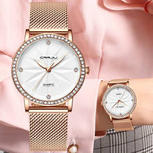 Crrju relógio analógico feminino de quartzo rosa dourado com pulseira de malha de aço inoxidável relógio de mulher simples e elegante com pulseira 2024 - compre barato