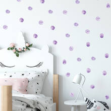 Adesivo de parede de bolinhas e olheiras, decoração para quarto de crianças, berçário do bebê, desenho à mão, roxo 2024 - compre barato