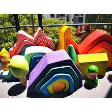 Bloques de apilamiento de arcoíris para niños, juguete Montessori de volcán de madera, Coral, mar, ola 2024 - compra barato