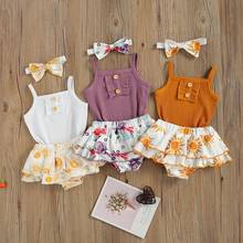 0-18M Cute Newborn Baby Girl Sleeveless Cotton Bodysuit Tops Floral Skirt Shorts Bottom Headband 3PCS Summer Clothes Set 2024 - buy cheap