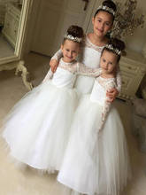 Белые Свадебные Платья с цветочным узором для девочек; бальное платье принцессы с длинными рукавами и кружевной аппликацией; кружевные Детские платья-пачки для первого причастия 2024 - купить недорого