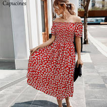 Capucines 2020 Sexy Off Shoulder Maxi Long Dress Summer Women Boho Printed Side Split Short Sleeve Holiday Party Dresses Vestido 2024 - buy cheap