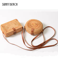 SUNNY BEACH-Mini bandolera de bambú redonda para mujer, hecho a mano bolso de mano, con caja circular de ratán, bohemio, Bali, de paja 2024 - compra barato