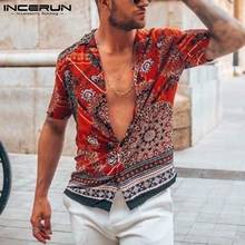 Incerun camisa havaiana masculina, camisa com gola estampada estilo étnico, casual, de manga curta, para verão, férias, 2021 2024 - compre barato