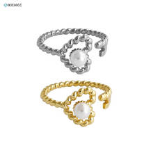 Kikichicc-Anillo de Plata de Ley 925 con forma de corazón abierto y Perla, anillo ajustable geométrico, cuentas delgadas, joyería de lujo para boda 2024 - compra barato