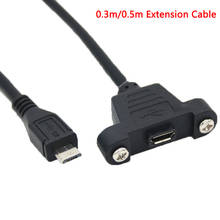 Micro USB 2,0 разъем для Micro USB 2,0 Женский Удлинительный кабель 30 см 50 см с отверстием для крепления на панель 2024 - купить недорого