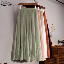  2022 Cotton Linen Maxi Long Skirt Summer Vintage Elastic Waist Solid Pleated Long Skirts Autumn Chic Boho Beach Women Skirt 2024 - buy cheap