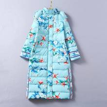 and American women's European wear 2021 winter new style Long-sleeved hooded flower print Fashion blue warm down jacket 2024 - buy cheap