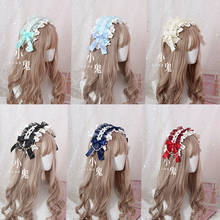 Faixa de cabelo japonesa macia irmã lo niang, enfeites de cabelo doce lolita, tiara de renda laço kc cabeça de grampo de cabelo cosplay 2024 - compre barato