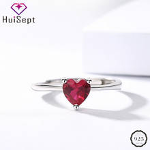 HuiSept Retro 925 Sterling Silver Ring Jewelry Heart-shaped Ruby Gemstone Open Rings Accessories for Women Wedding Engagement 2024 - buy cheap