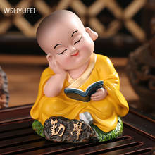 1pc Cute Little Monk Look Resin Statue Buddhism Ornament Crafts Tea Set Supplies Home Decor Study Office Living Room Decorations 2024 - buy cheap