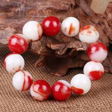 Natural Color Hand Carved 18mm Round Bead Jade Bracelet Fashion Jewelry Men's and Women's Red and White Bracelet GiftAccessories 2024 - buy cheap