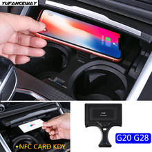 Qi carro carregador de telefone carregamento sem fio para bmw g20 g28 g22 3/4 série 330i keycaps do telefone móvel carregador rápido titular cartão nfc chave 2024 - compre barato
