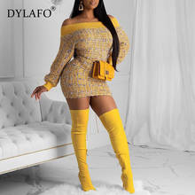 Модное лоскутное офисное трикотажное платье с открытыми плечами, женское облегающее желтое платье с длинным рукавом, весенние сексуальные модные вечерние облегающие платья 2024 - купить недорого