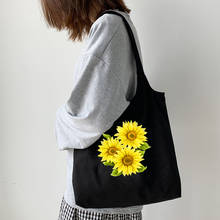 Bolso de hombro informal coreano para mujer, bolsa de lona con estampado de flores de gran capacidad, estética Harajuku, para compras 2024 - compra barato