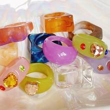 INS-Conjunto de anillos de resina para mujer, Set de 3 piezas de anillos cuadrados geométricos de diamantes de imitación acrílicos transparentes, regalos de joyería 2021 2024 - compra barato