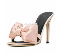 Sandálias femininas com laço borboleta, chinelos de cetim rosa laço borboleta casual 2024 - compre barato