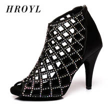 HROYL Women Latin dance shoes For Girls ladies With Rhinestone Ballroom Tango Dancing Shoes 10/8.5/7.5/6/CM Heels Dropshipping 2024 - buy cheap