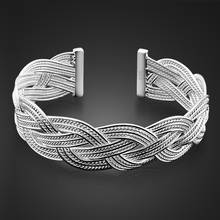 Pulsera de plata de ley 100% para mujer, brazalete de malla trenzada con personalidad, de 21 MM de ancho, a la moda, regalo de joyería, 925 2024 - compra barato