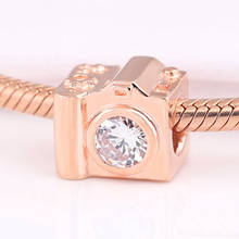 Autêntico s925 miçangas cor ouro rosa câmera pingentes de câmera ajustados bracelete feminino bracelete joias faça você mesmo 2024 - compre barato