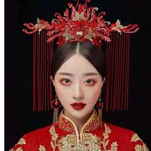 Bride red Headdress Luxury Chinese  Wedding Dress Coronet Classical weeding Hairpin set Tassels Hair Accessories 2024 - buy cheap