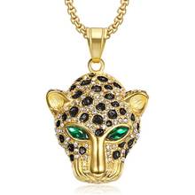 Стразы в стиле хип-хоп, вымощенные из нержавеющей стали, леопардовое пантера животное, подвеска, ожерелье для мужчин, ювелирные изделия для рэпера 2024 - купить недорого