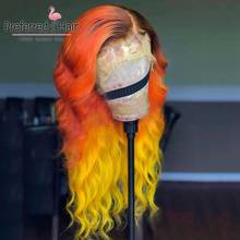 Favorito brasileiro remy laranja amarelo ombre peruca de cabelo humano cor rosa preplucked frente do laço perucas de cabelo humano para preto 2024 - compre barato