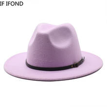 Chapéus de lã de feltro jazz tipo fedora, 59-61cm, 2021, várias cores, chapéus para mulheres, cavalheiro, com aba larga, sombrero, chapéu panamá, cor sólida 2024 - compre barato